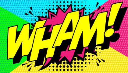 Comic Book Style WHAM Text on Pop Art Dot Background vector 10 eps - obrazy, fototapety, plakaty