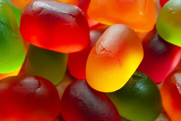 Jelly candies. Mix of colorful jelly candies close-up. Top view