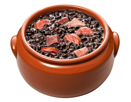 panela de barro com deliciosa receita brasileira de feijoada leve isolado em fundo transparente