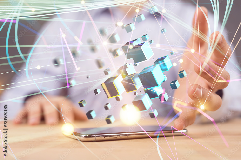 Poster neural network 3d illustration. big data and cybersecurity