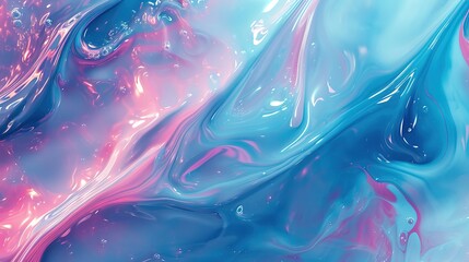 Close-up of pink and blue liquid art creating a mesmerizing swirl pattern with glossy and fluid textures.