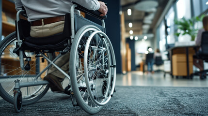 Fototapeta na wymiar close-up of a person in a wheelchair in an office environment