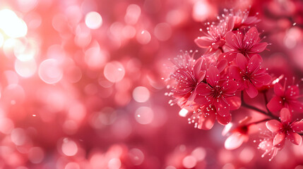 Abstract floral background with pink blossoms and soft bokeh, creating a festive and romantic spring atmosphere