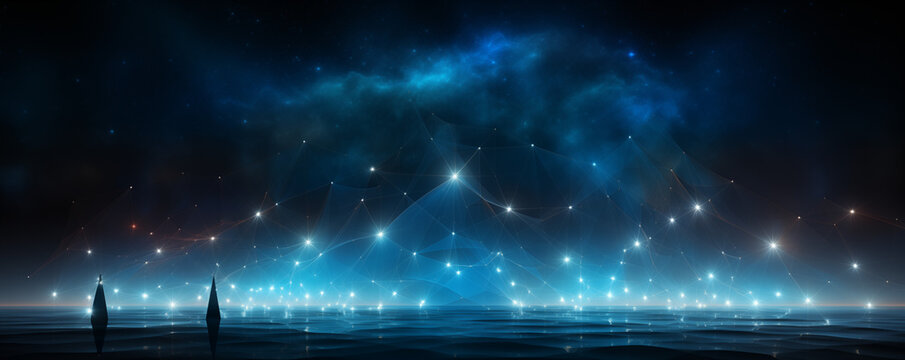 lights over city at night, futuristic landscape banner