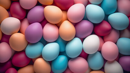 Easter colorful background Eggs. Top view.