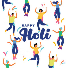 Happy Holi Indian festival, poster, banner, template.Young people Playing Holi 