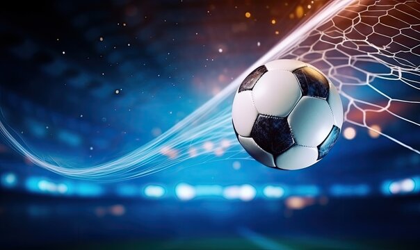 Soccer Ball in Goal Net at a Stadium