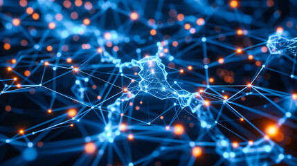 Abstract network connectivity with futuristic blue lines, representing digital communication and advanced technology frameworks