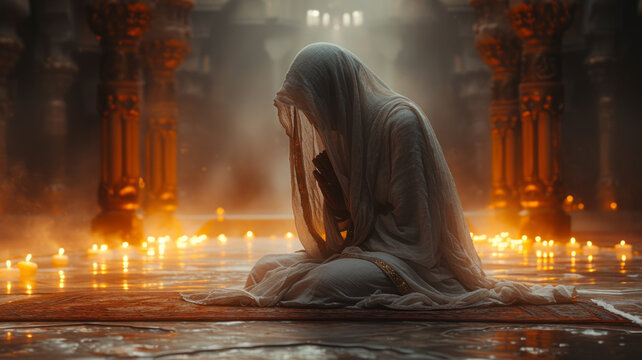 a muslim on their knees praying, generative ai