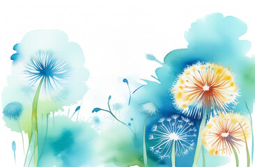 Fototapeta premium Watercolor frame, dandelion border with an empty space for text,card