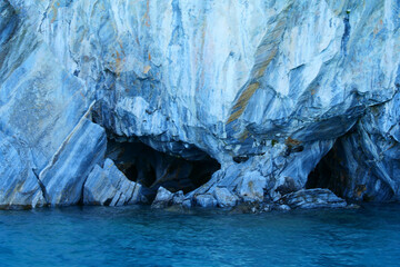 Blue Marble caves or Cuevas de Marmol at General Cerrerra Lake. Location Puerto Sanchez, Chile.