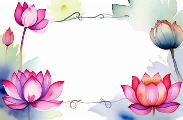 Watercolor frame,lotus border with an empty space for text,card