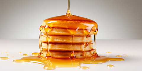 a stack of pancakes with honey, a symbol of Maslenitsa. homemade food, healthy breakfast	 - obrazy, fototapety, plakaty