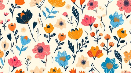 Spring flowers seamless pattern background. Generative  Ai
