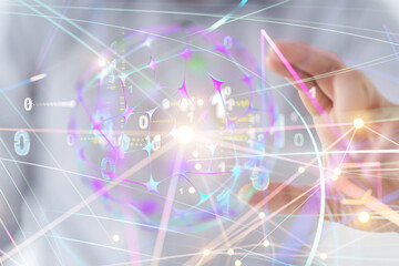 Neural network concept. Connected cells with links.