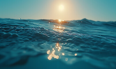 underwater transparent blue background with sun in th