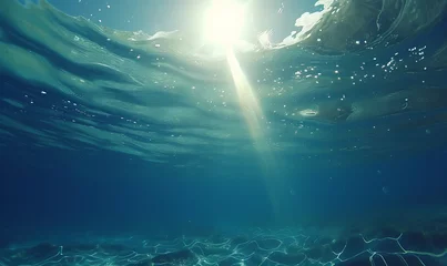 Gordijnen underwater transparent blue background with sun in th © Torrent