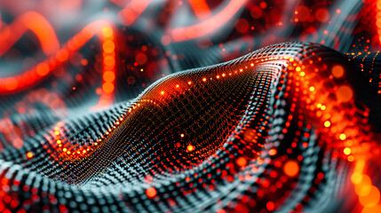 Abstract Technology Wave, Digital Network Flow with Blue Bokeh, Futuristic Background Design