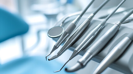 Dental instruments in the office, dental care, oral hygiene.