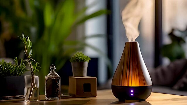 Electric aroma diffuser in the room. Generative AI, Spa.