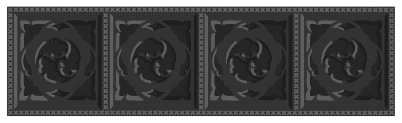 Gothic balustrade stylized drawing. Stone decorated wall illustration. Medieval ornamented railing.