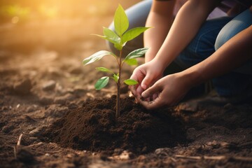 planting a young tree together. 