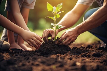 planting a young tree together. 