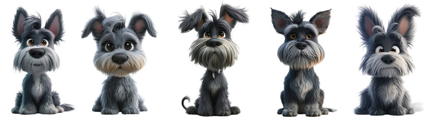 Set of chubby cute fluffy Schnauzer's illustration, teddy isolated on white background