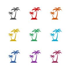 Palm tree island  icon isolated on white background. Set icons colorful