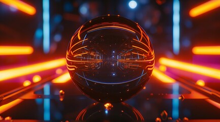 Crystal Ball with Neon Lights in the Backgroun