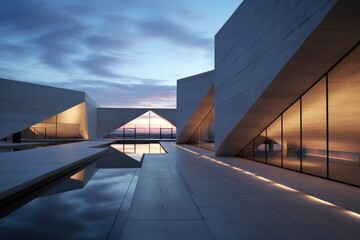modern concrete architecture. gently light in the evening. 