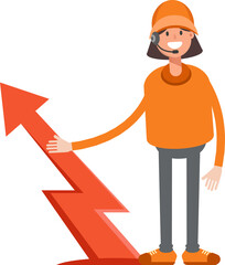 Customer Service Girl Character and Arrow Chart
