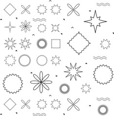 Abstract sticker shapes. Doodle geometric decorative elements, funky groovy blobs and simple shapes for comic collage and scrapbooking. Vector isolated collection