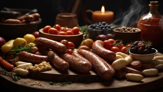 various sausages on the table