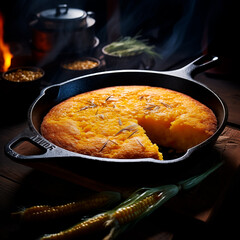Cornbread, classic American bread in a cast iron skillet
