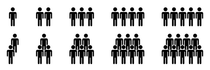 People icon set flat black.  Crowd signs. Teamwork vector icon set.