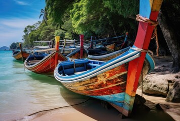 Obraz premium Fishing boats on the beach, Phi Phi island, Thailand.