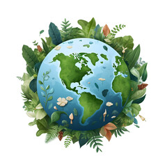 Planet with trees growing illustration isolated on transparent background. Save the planet concept