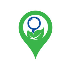 Leaf search map pin shape concept vector logo template. Nature Finder logo designs concept vector, Leaf Finder logo