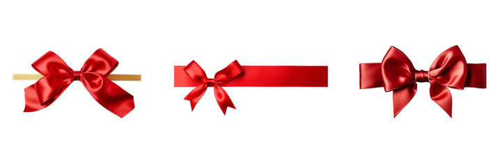 Set of red color ribbon on a transparent background