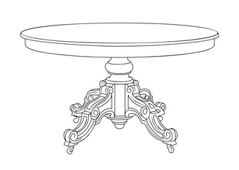 Hand-drawn sketch of antique table. Vintage furniture in Rococo style. Retro interior design element. Simple vector outline colored illustration isolated on white background.