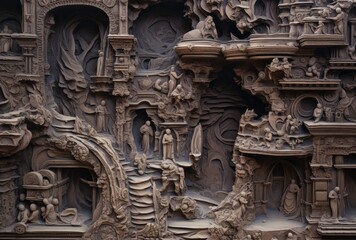 Fototapeta premium Pilgrims on the facade of the Jain temple in India