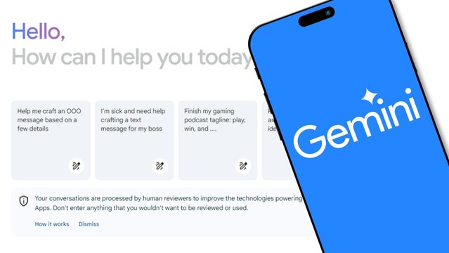Istanbul, Turkey - 7 February 2024: Google Gemini logo on smartphone screen with website in background. Gemini is Google's AI model family, developed by Google's AI research labs DeepMind