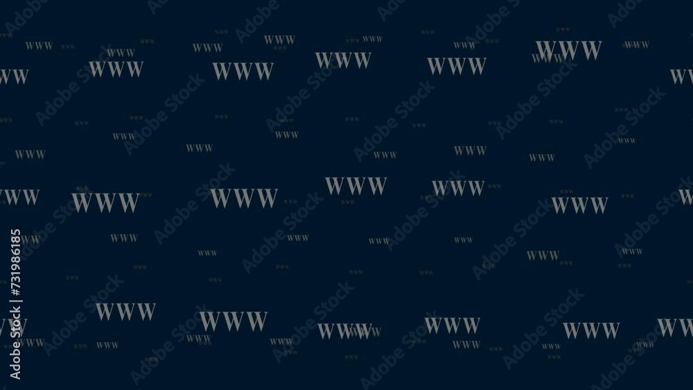 Poster www symbols float horizontally from left to right. parallax fly effect. floating symbols are located