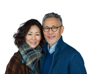Portrait happy Asian middle age couple smiling at the camera isolated background,