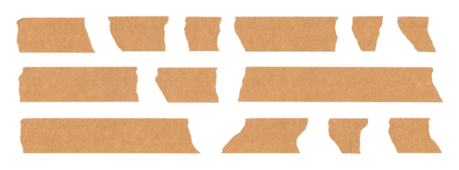 Collection of adhesive tape pieces on transparent background	