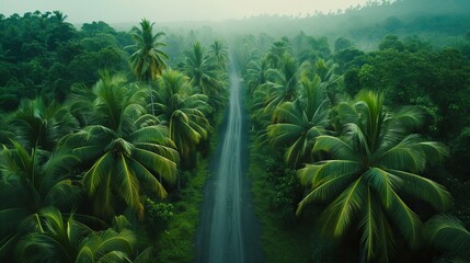Tropical rain forest with rural road aerial view nature landscape