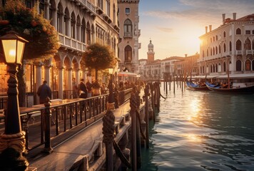 Naklejka premium Beautiful view of the Grand Canal in Venice at sunset, Italy