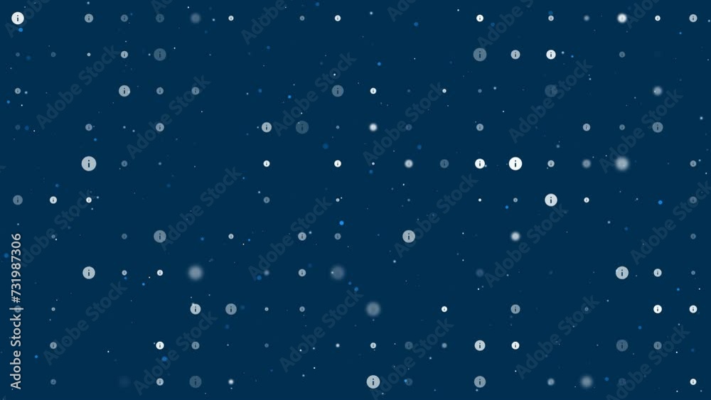 Poster template animation of evenly spaced info symbols of different sizes and opacity. animation of transp
