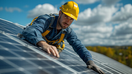 worker with solar panels